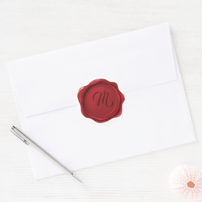 Sticker Rond Sceau de cire rouge monogramme (Enveloppe)