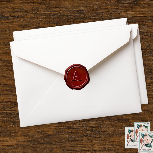 Sticker Rond Sceau de cire rouge Monogramme initial (Créateur téléchargé)