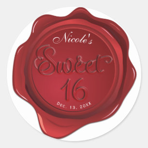Sticker Rond Sceau de cire rouge Sweet 16 Fête élégante et form
