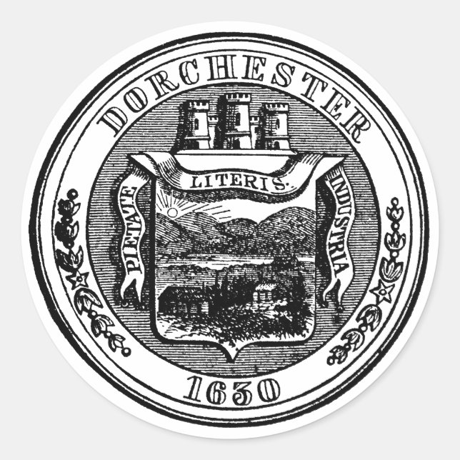 Sticker Rond Sceau de Dorchester Massachusetts, noir (Devant)