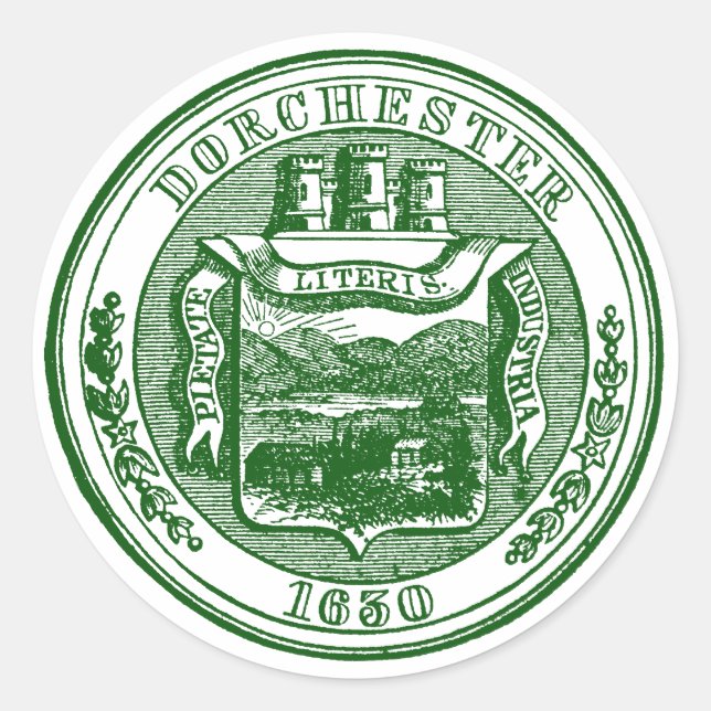 Sticker Rond Sceau de Dorchester Massachusetts, vert (Devant)