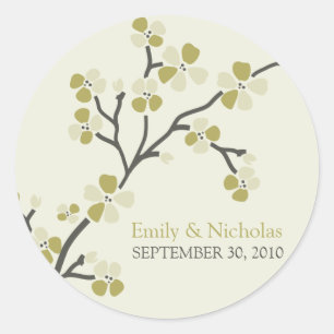 Sticker Rond Sceau de Faire-part de mariage de fleurs de cerise