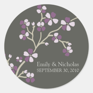 Sticker Rond Sceau de Faire-part de mariage de fleurs de cerisi