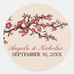 Sticker Rond Sceau de Faire-part de mariage en fleur de cerise