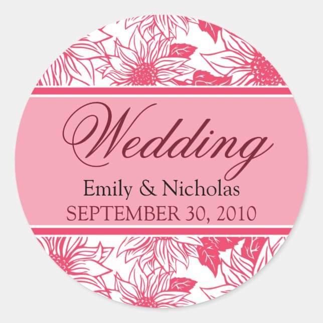 Sticker Rond Sceau de Faire-part de mariage Fuschia Sunflower (Devant)