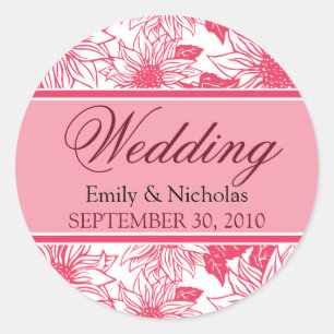 Sticker Rond Sceau de Faire-part de mariage Fuschia Sunflower