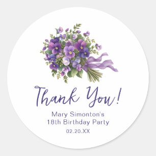 Sticker Rond Sceau de faveur de bouquet floral violet pour 18 a