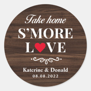 Sticker Rond Sceau de faveur de S'more amour Brun veiné de bois