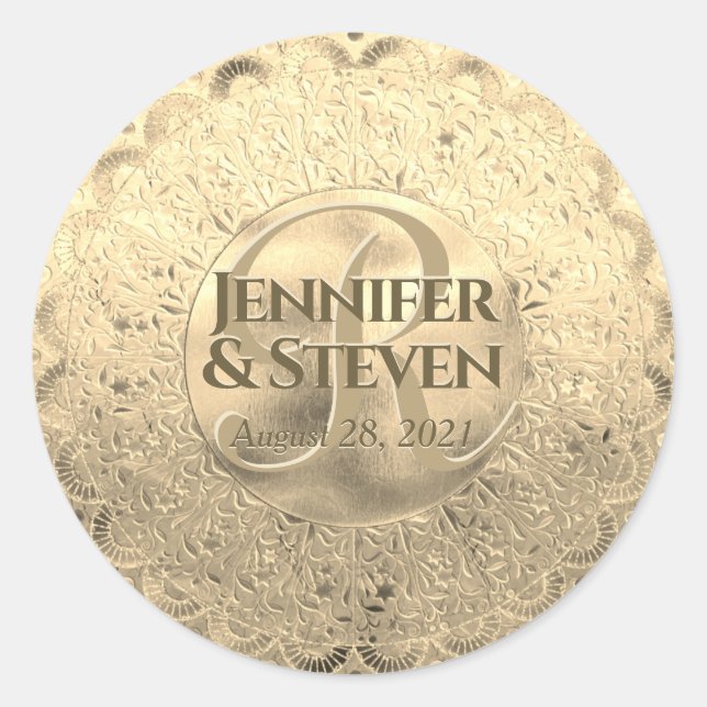 Sticker Rond Sceau de glamour Monogramme Or Personnalisé (Devant)