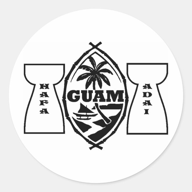 Sticker Rond Sceau de Guam avec pierres en lattes (Devant)