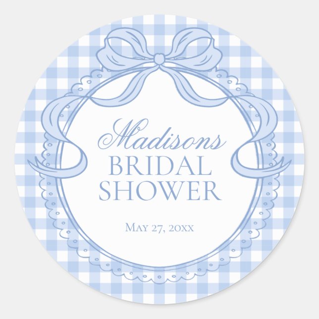 Sticker Rond Sceau de la douche de mariage à nœud coquette en v (Devant)
