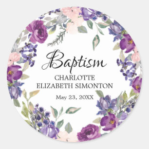 Sticker Rond Sceau de l'enveloppe de Baptême rose violet