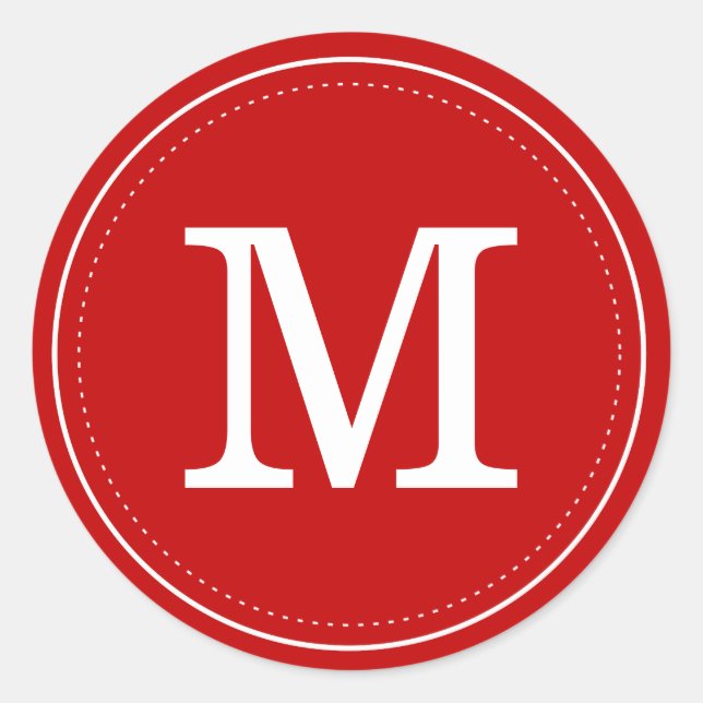 Sticker Rond Sceau de l'enveloppe de monogramme rouge classique (Devant)