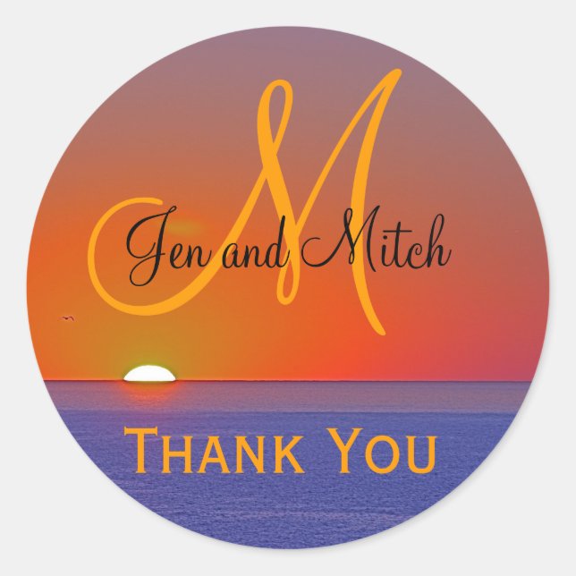 Sticker Rond Sceau de l'enveloppe du paradis tropical Mariage M (Devant)