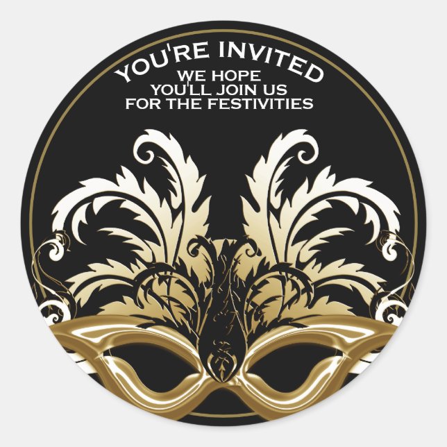 Sticker Rond Sceau de l'enveloppe Mascarade de la nuit Noir/Or (Devant)