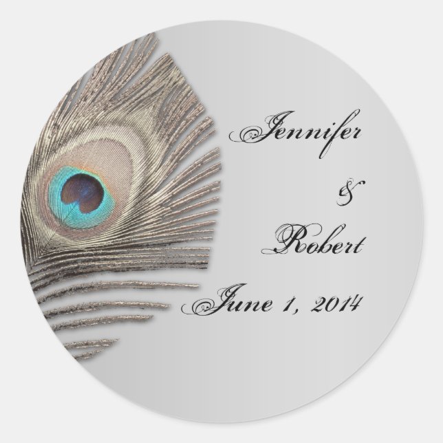 Sticker Rond Sceau de l'enveloppe Peacock Elegance Argent (Devant)