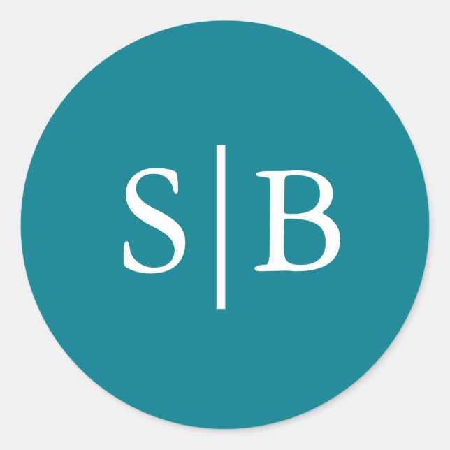 Sticker Rond Sceau de l'enveloppe Turquoise de monogramme class (Devant)