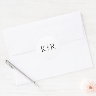 Sticker Rond Sceau de lettre de mariage à monogramme Flare élég