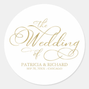 Sticker Rond Sceau de mariage à la calligraphie avec feuille de