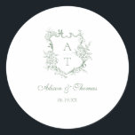 Sticker Rond Sceau de mariage à monogramme vert sauge pour enve<br><div class="desc">Autocollant de sceau d'enveloppe de mariage classique à monogramme floral vert sauge élégant.</div>