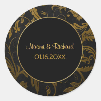Sticker Rond Sceau de Mariage damassé Gold et Black - Personnal