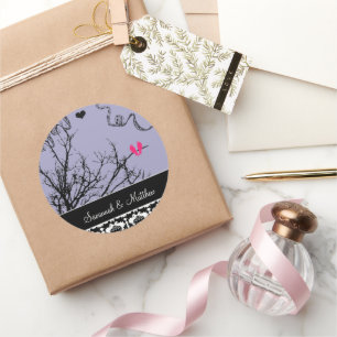 Sticker Rond Sceau de mariage d'oiseaux vintage - choisissez la