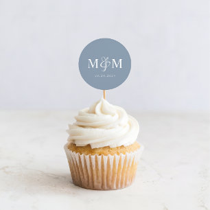 Sticker Rond Sceau de mariage élégant bleu poussiéreux avec mon