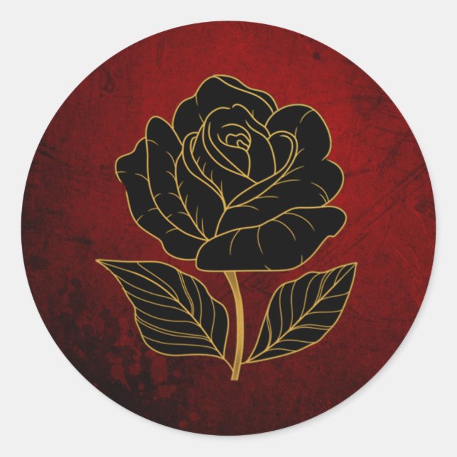 Sticker Rond Sceau de Mariage gothique noir Rose sang rouge (Devant)