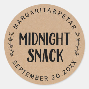 Sticker Rond Sceau de Mariage Kraft Rustique Snack de Minuit