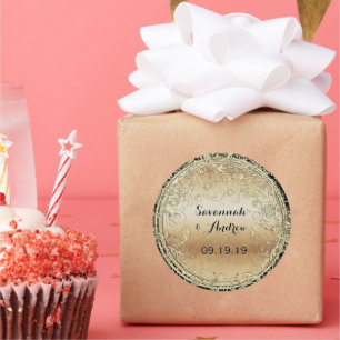 Sticker Rond Sceau de mariage noir et or