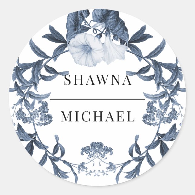 Sticker Rond Sceau de mariage printanier Fleur sauvage Bleu et  (Devant)