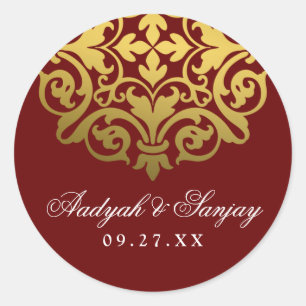 Sticker Rond Sceau de mariage rouge bordeaux Mandala oré