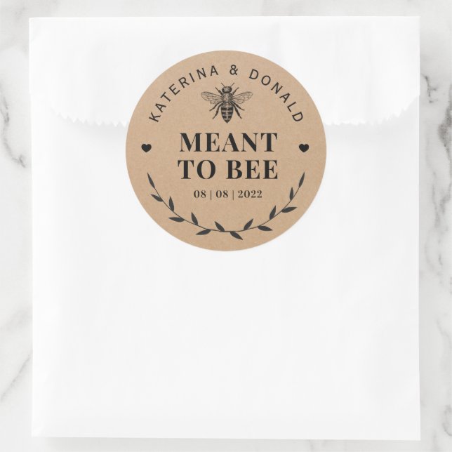Sticker Rond Sceau de mariage rustique Kraft Meant To Bee (Sac)