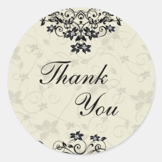Sticker Rond Sceau de Merci - Floral noir et blanc