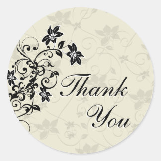 Sticker Rond Sceau de Merci - Floral noir et blanc