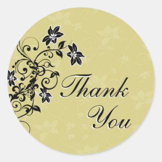Sticker Rond Sceau de Merci - Floral noir et or