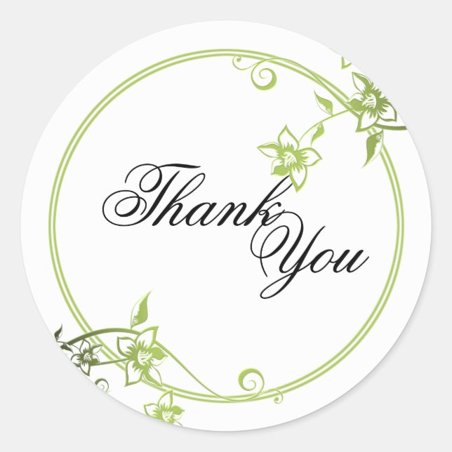 Sticker Rond Sceau de Merci - Mariage de fleurs vert et blanc (Devant)