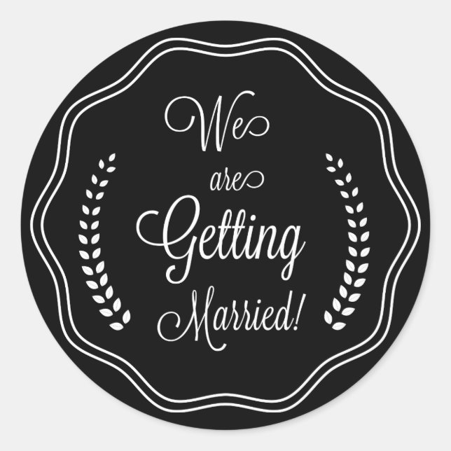 Sticker Rond Sceau de script noir joli Enregistrer la date (Devant)