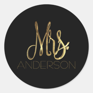 Sticker Rond Sceau de typographie noir de Mme Anderson