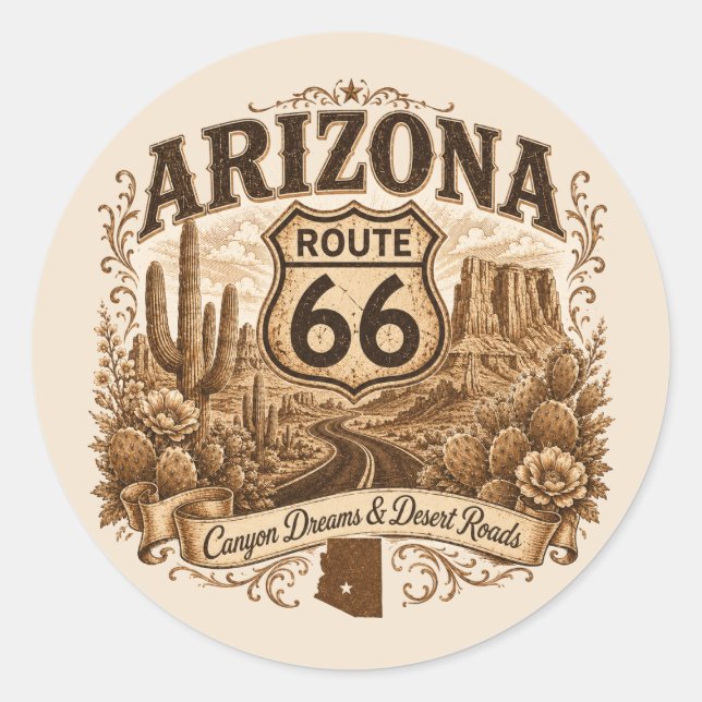 Sticker Rond Sceau décoratif de l'ancienne route 66 de l'Arizon (Devant)
