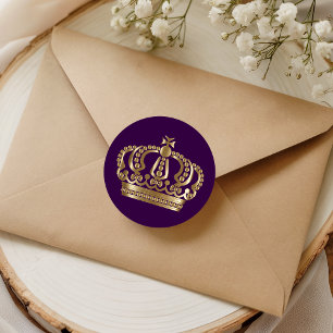 Sticker Rond Sceau d'enveloppe à couronne d'or pour violet roya