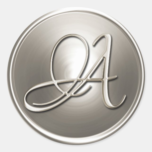 Sticker Rond Sceau d'enveloppe A Monogramme d'argent (Devant)