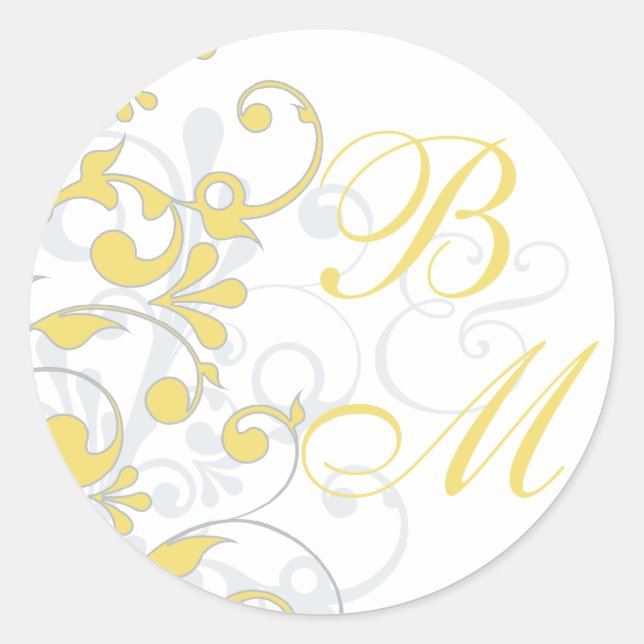 Sticker Rond Sceau d'enveloppe Abstraite jaune, gris, blanche (Devant)