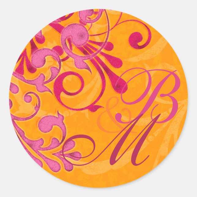 Sticker Rond Sceau d'enveloppe Abstraite rose et orange (Devant)