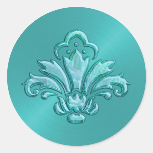 Sticker Rond Sceau d'enveloppe Aqua Sheen Fleur de Lis (Devant)
