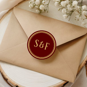 Sticker Rond Sceau d'enveloppe au monogramme rouge et or
