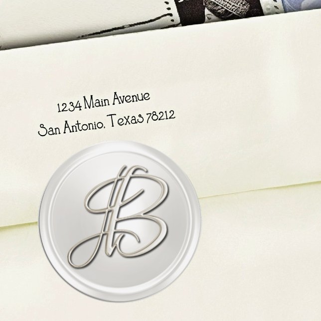 Sticker Rond Sceau d'enveloppe B monogramme argent (Créateur téléchargé)