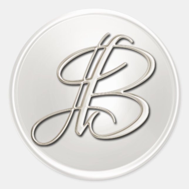 Sticker Rond Sceau d'enveloppe B Monogramme d'argent (Devant)