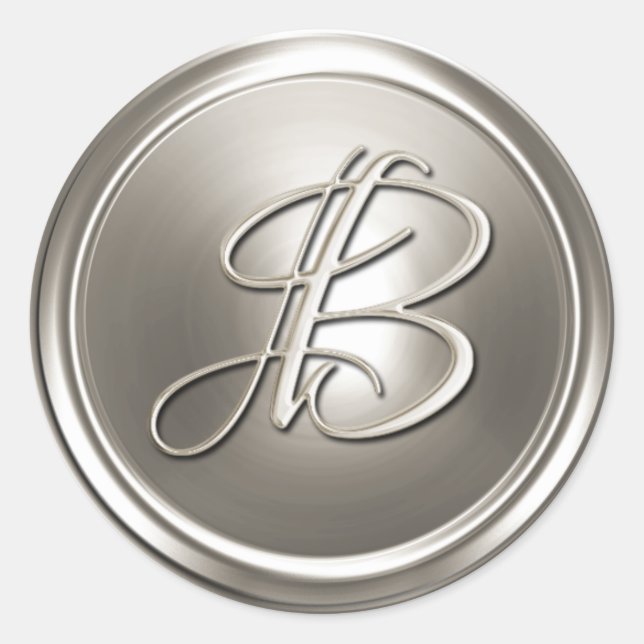 Sticker Rond Sceau d'enveloppe B Monogramme d'argent (Devant)
