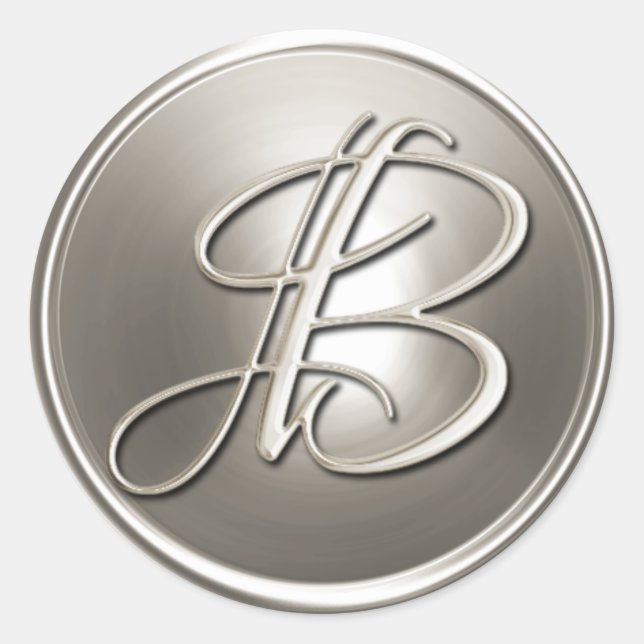 Sticker Rond Sceau d'enveloppe B Monogramme d'argent (Devant)